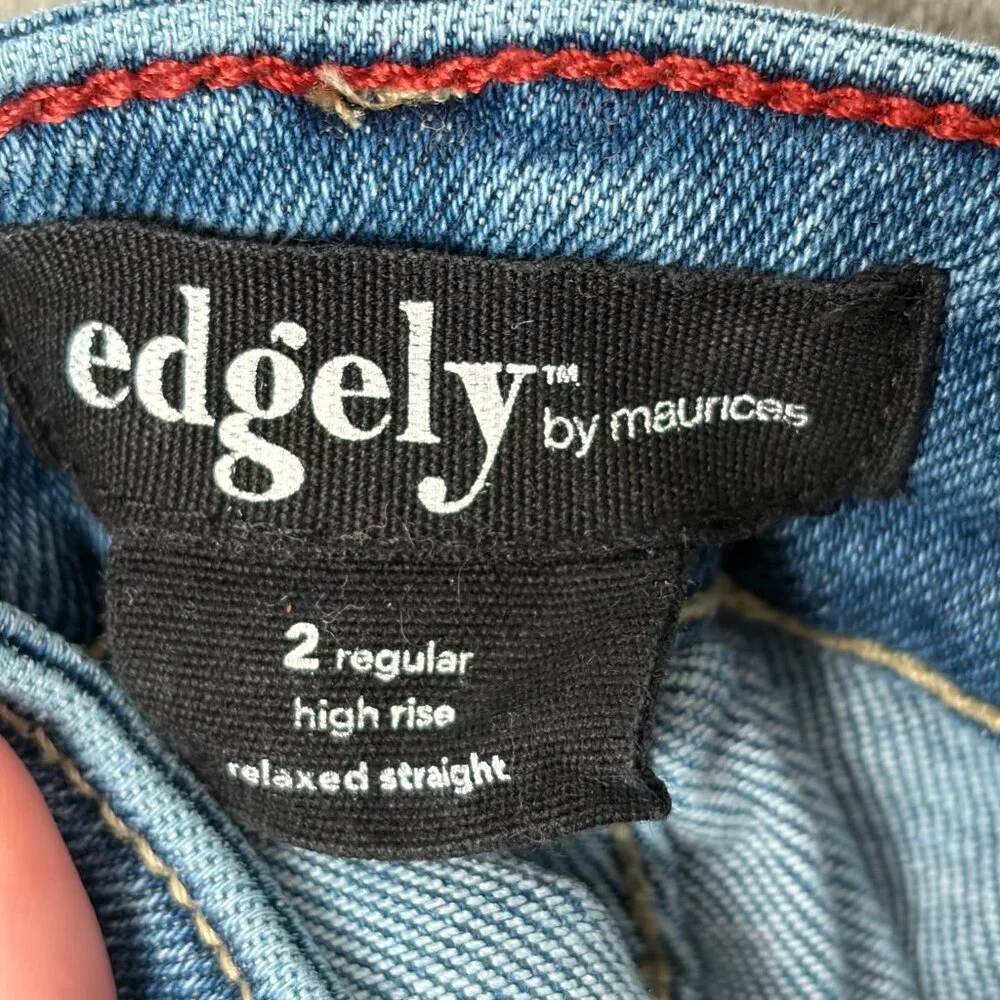 Edgely Maurices Relaxed Straight Jeans Women's 2 Blue High Rise Mom Distressed